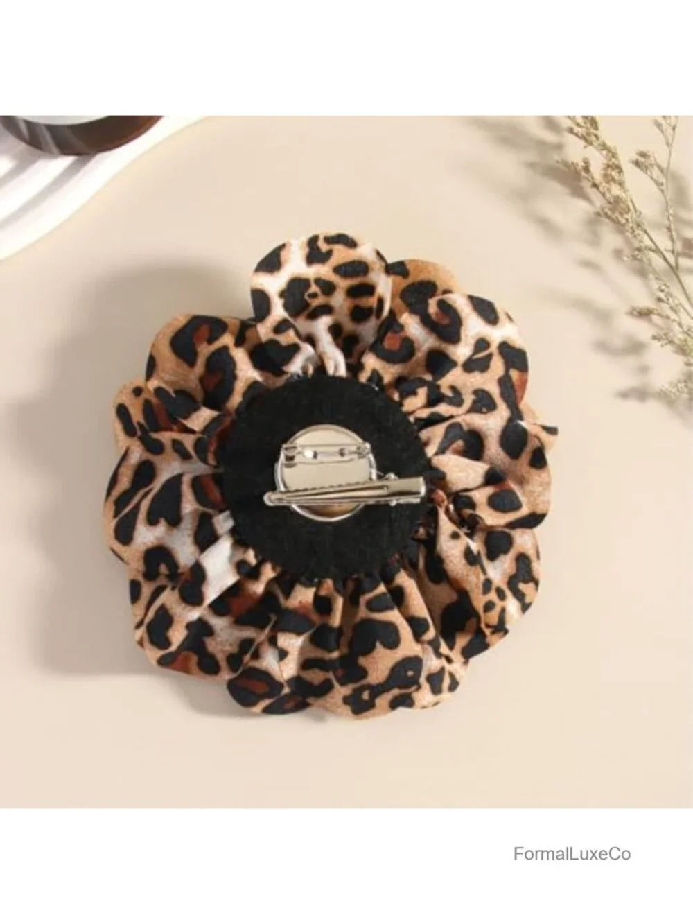 Leopard Print Flower Brooch Pin for Women – Stainless Steel Clasp, Oversized